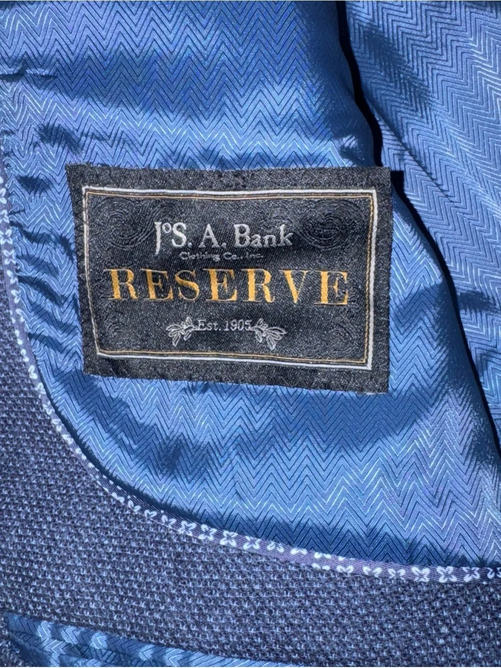 Jos A Bank Reserve Blue Sport Coat Jacket Italy Tollegno 1900 Wool / Nylon 44 S